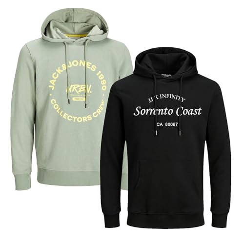 JACK & JONES Infinity Herren Hoodie Infinity Multipack 2er und 3er Pack Mehrstückpackung Kapuzenpullover (DE/NL/SE/PL, Alphanumerisch, L, Regular, Regular, Hill/Simon 2er Pack 1) von JACK & JONES