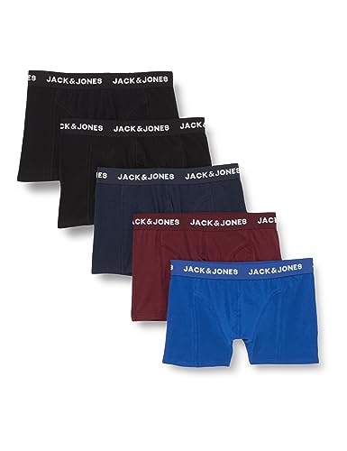 JACK&JONES Boxershorts 5er-Pack Basic Trunks Kurze Unterhosen Logo Print Design JACBLACK, Farben:Schwarz-Blau, Größe Hosen:M von JACK & JONES