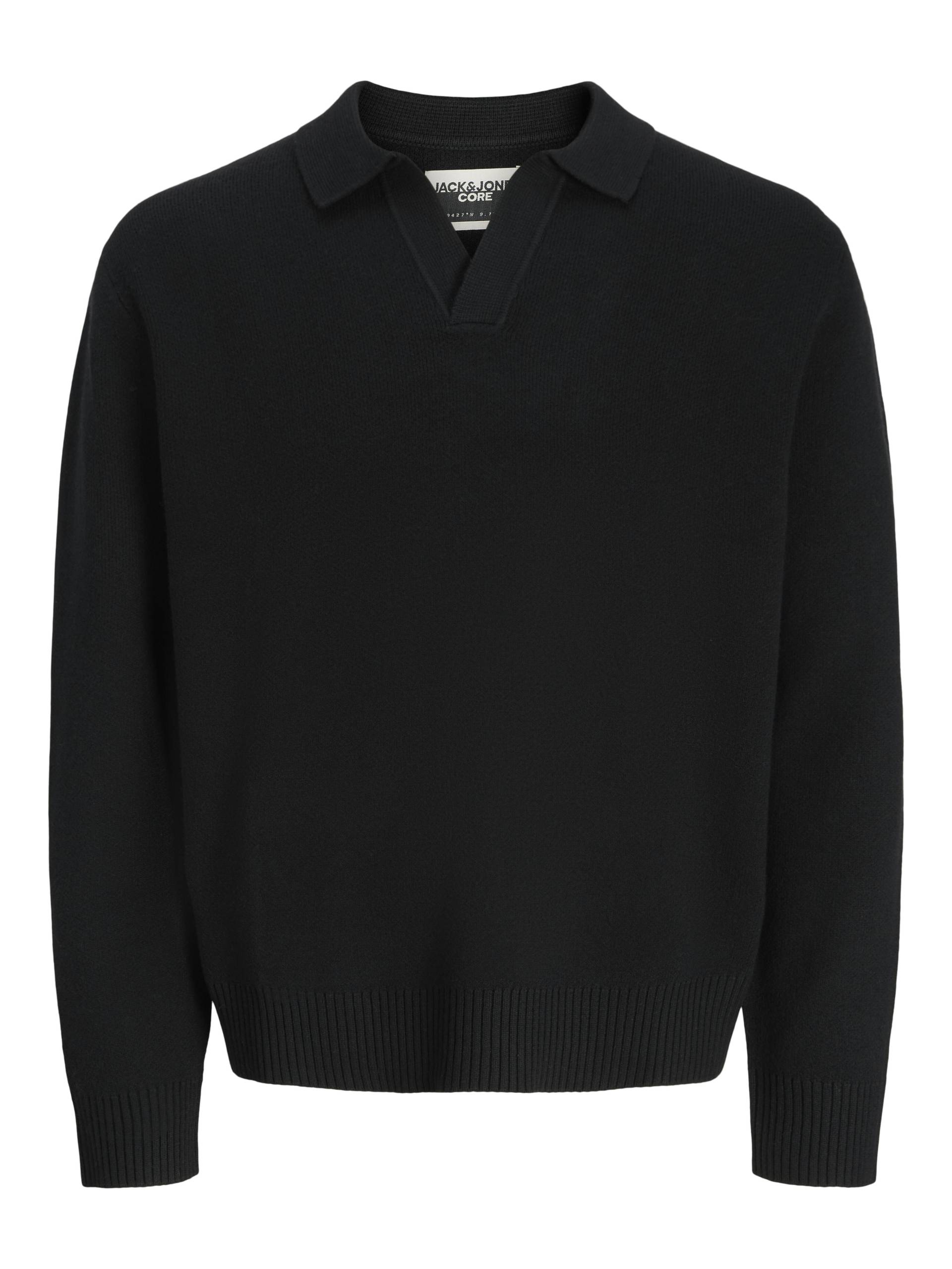 JACK&JONES - JCOCOVER KNIT SPLIT NECK POLO black - Gr. - M von JACK&JONES