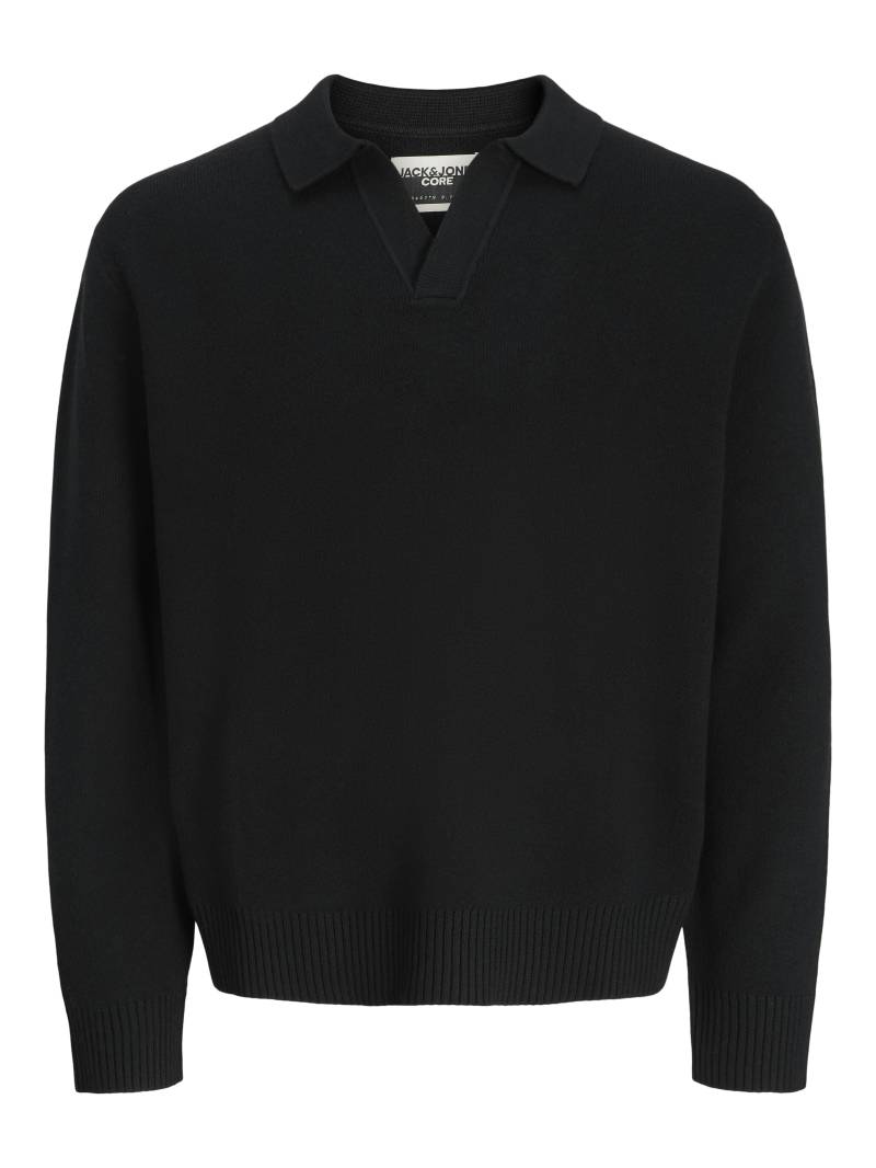 JACK&JONES - JCOCOVER KNIT SPLIT NECK POLO black - Gr. - M von JACK&JONES