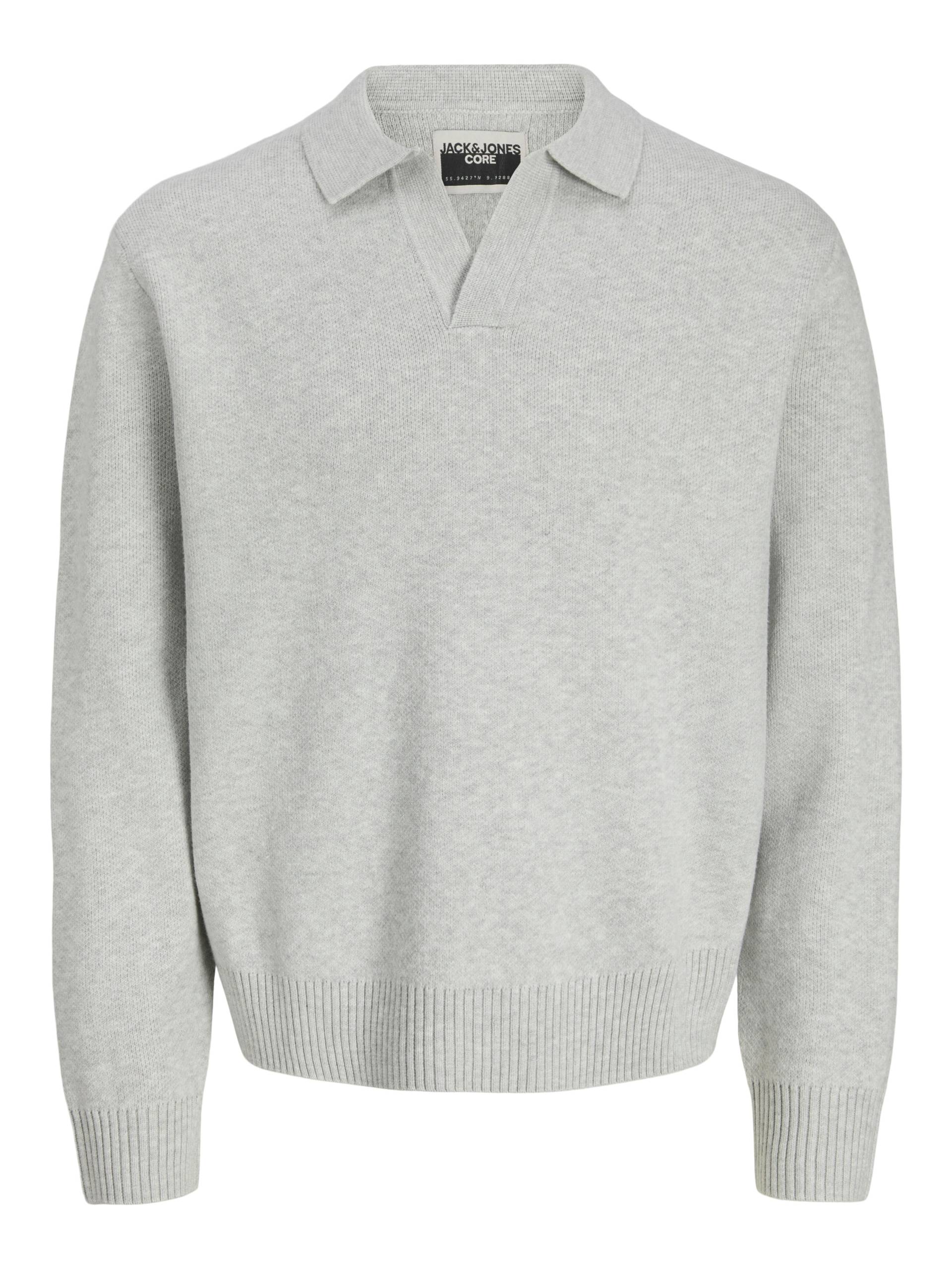 JACK&JONES - JCOCOVER KNIT SPLIT NECK POLO light grey melange - Gr. - XL von JACK&JONES
