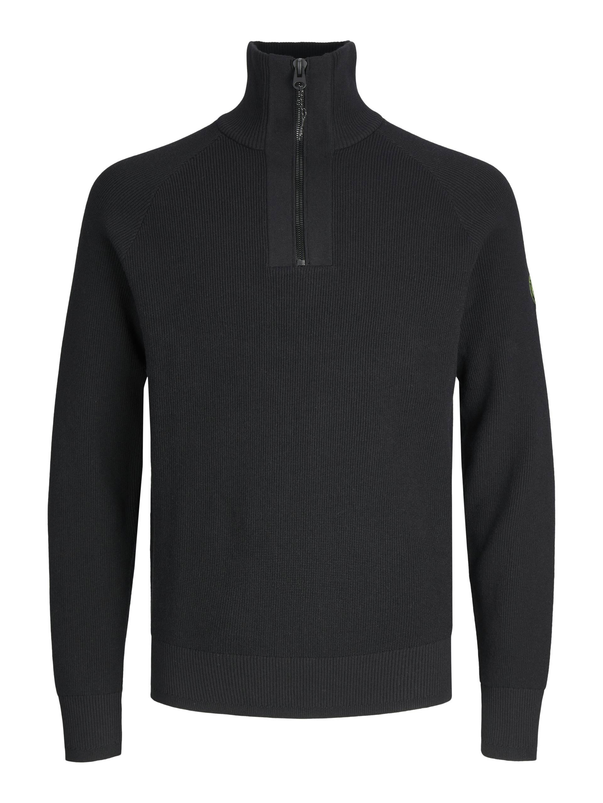 JACK&JONES - JCOFILO KNIT HALF ZIP SN black - Gr. - S von JACK&JONES