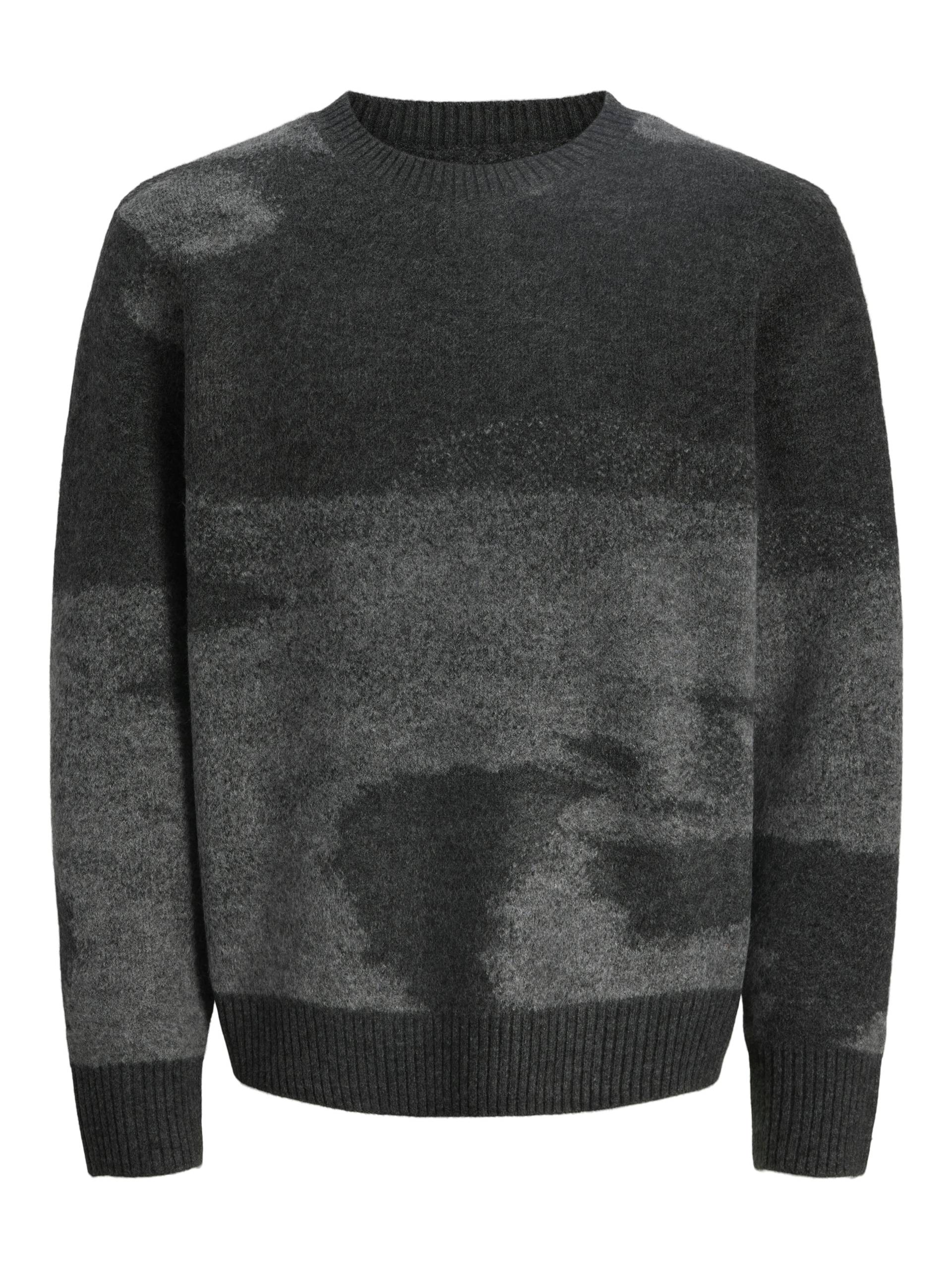 JACK&JONES - JCOFLARE KNIT AOP CREW NECK black - Gr. - XXL von JACK&JONES