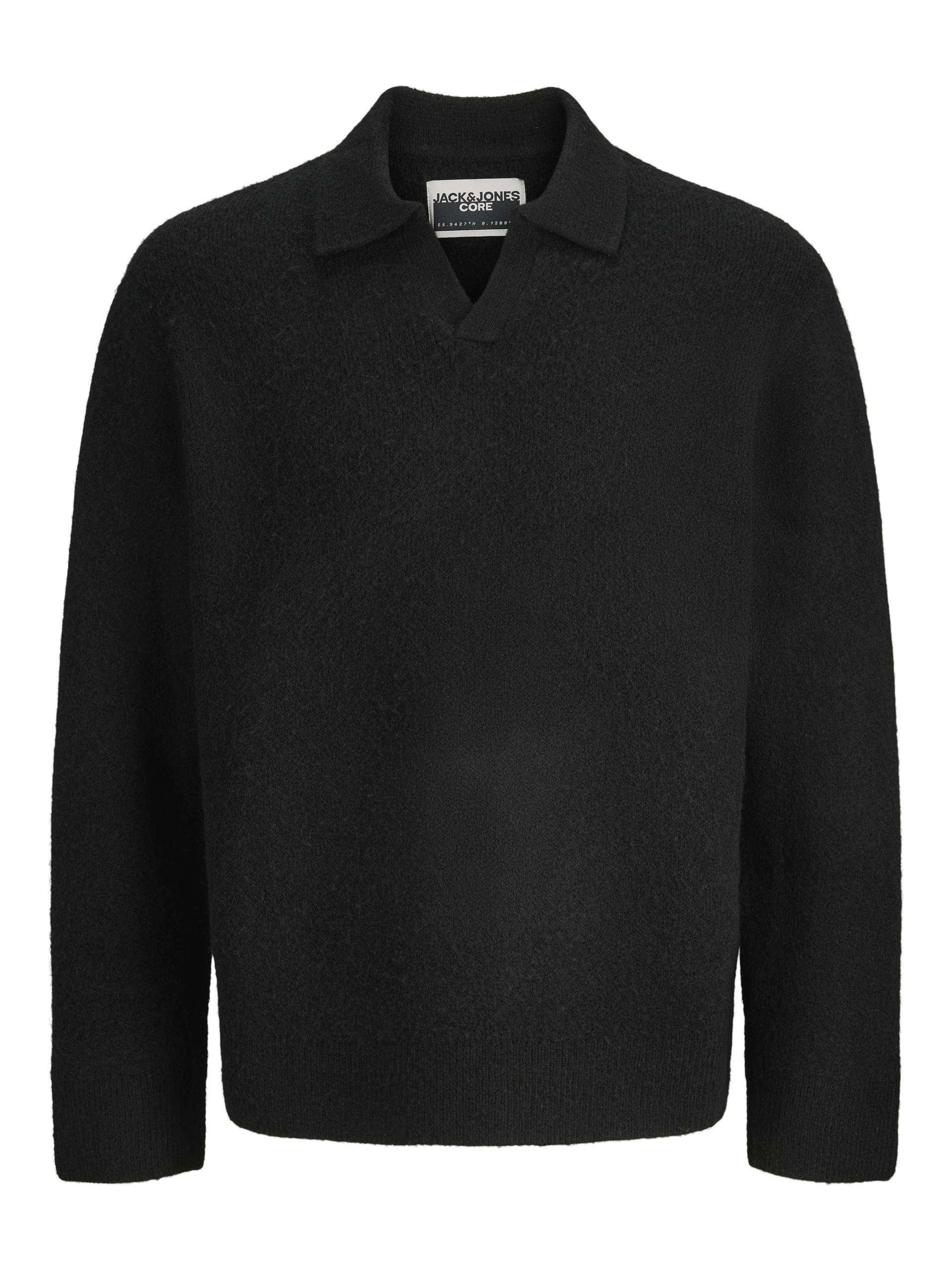 JACK&JONES - JCOPULSE KNIT JACQUARD LS SPLIT NECK black - Gr. - XL von JACK&JONES