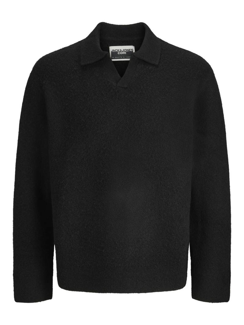 JACK&JONES - JCOPULSE KNIT JACQUARD LS SPLIT NECK black - Gr. - XL von JACK&JONES