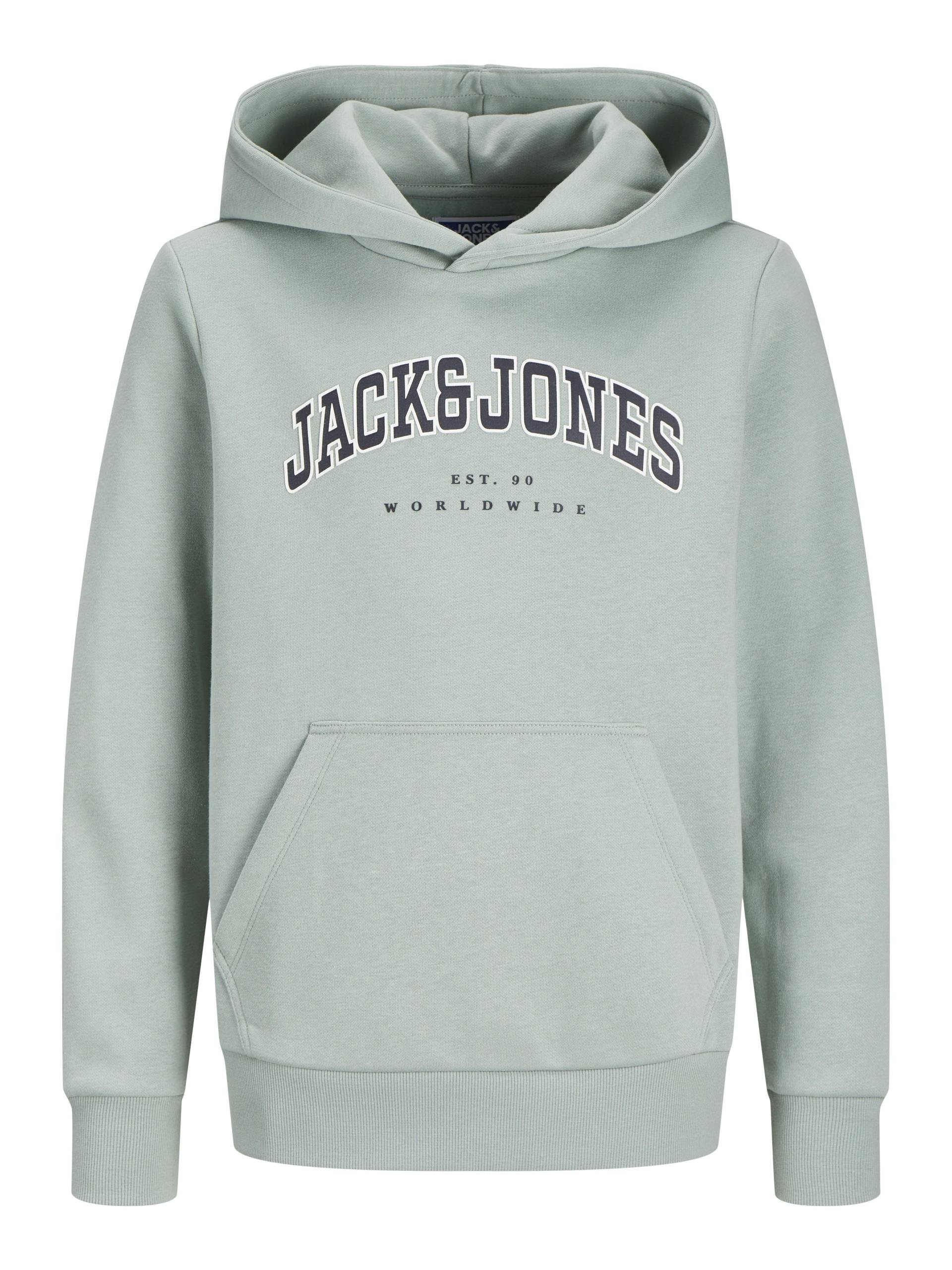 JACK&JONES - JJECALEB VARSITY SWEAT HOOD NOOS JNR iceberg green - Gr. - 140 von JACK&JONES