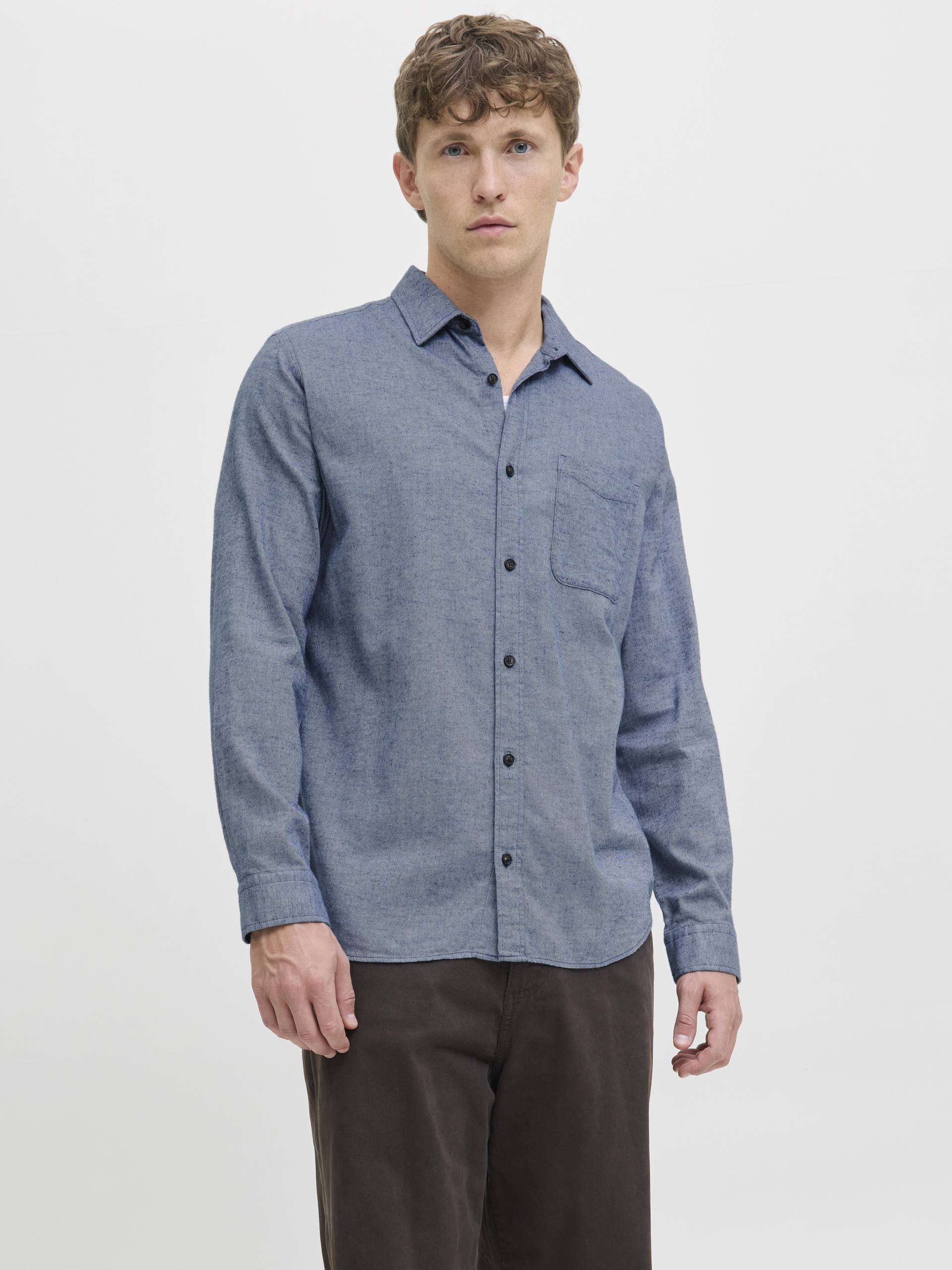 JACK&JONES - JJECLASSIC MELANGE SHIRT L/S NOOS faded denim - Gr. - M von JACK&JONES