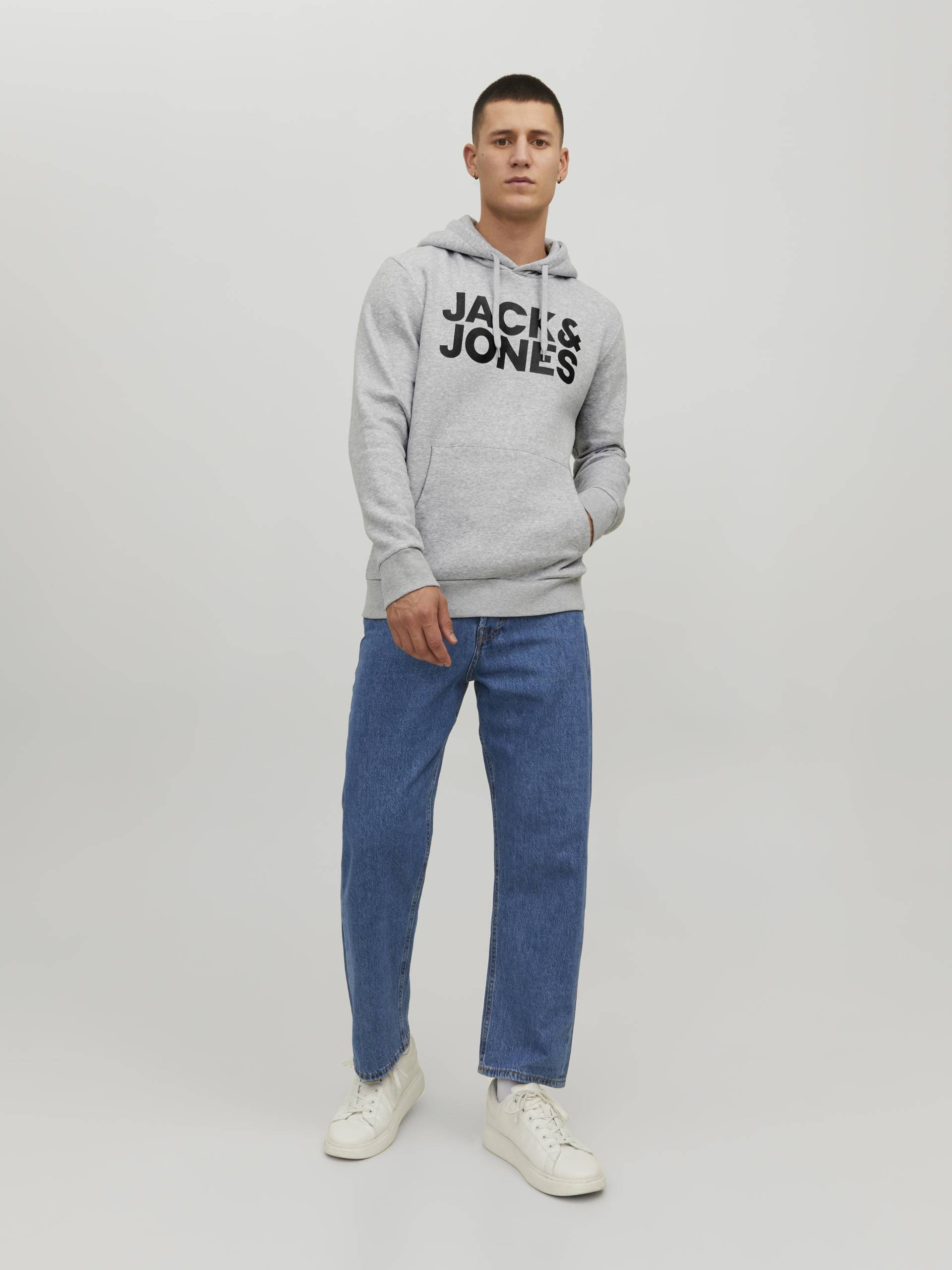 JACK&JONES - JJECORP LOGO SWEAT HOOD NOOS light grey melange - Gr. - XXL von JACK&JONES
