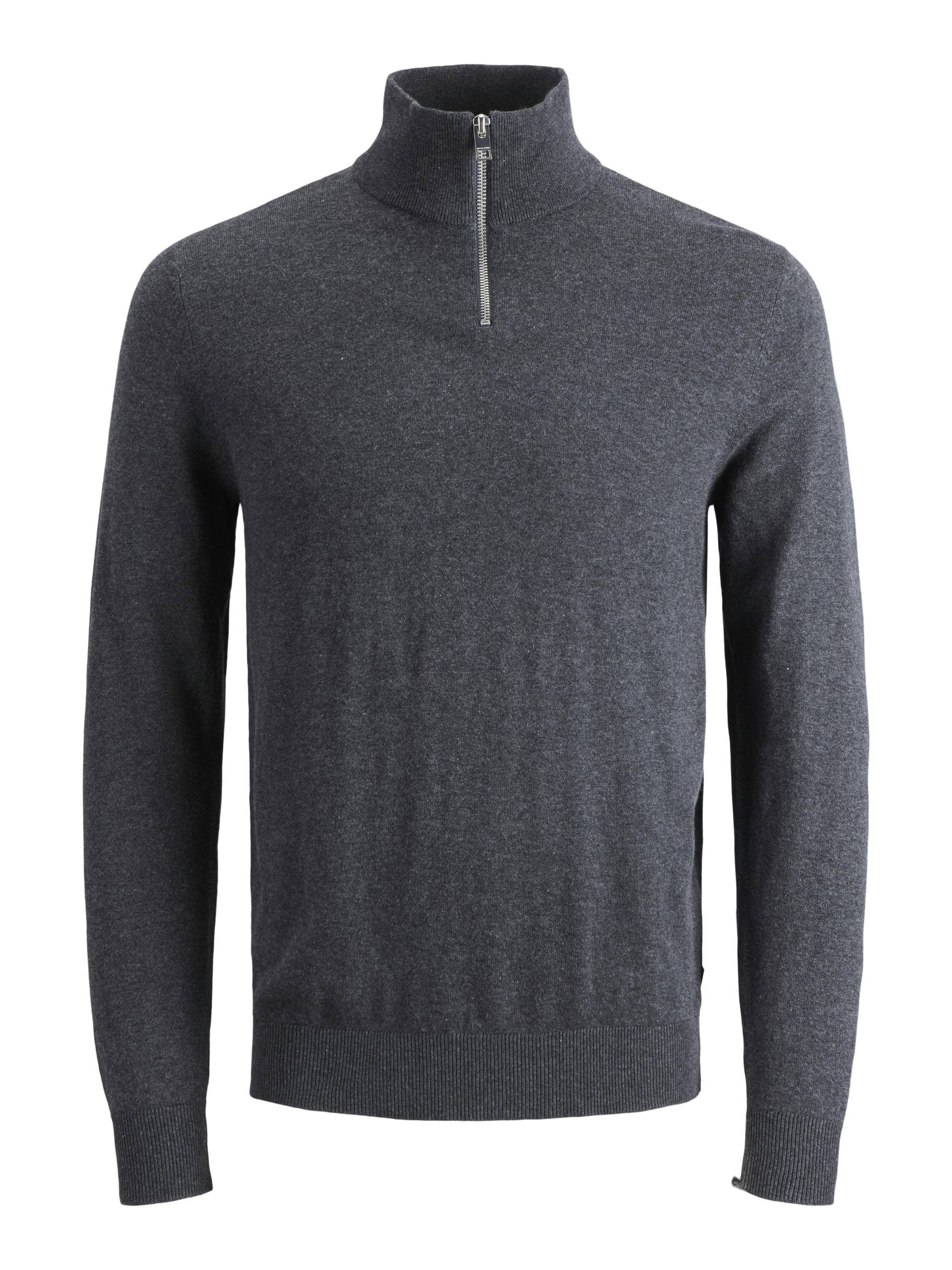 JACK&JONES - JJEEMIL KNIT HALF ZIP NOOS dark grey melange - Gr. - S von JACK&JONES