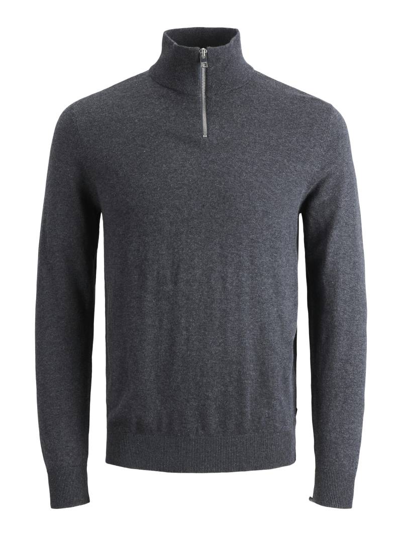 JACK&JONES - JJEEMIL KNIT HALF ZIP NOOS dark grey melange - Gr. - S von JACK&JONES