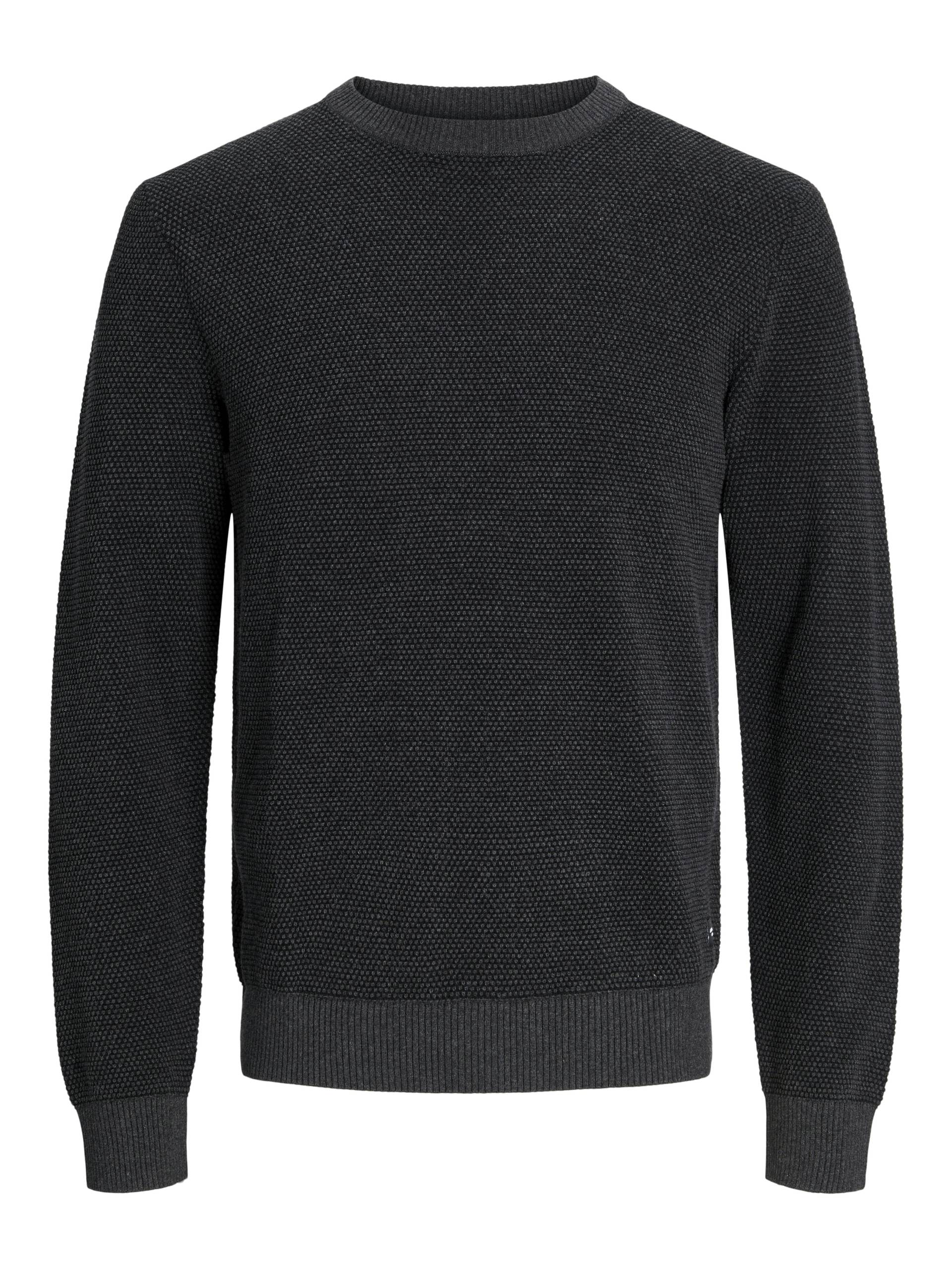 JACK&JONES - JJEGLOBE KNIT CREW NECK NOOS dark grey melange - Gr. - L von JACK&JONES