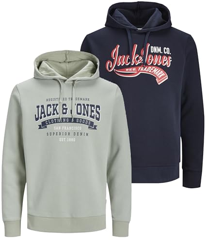 JACK & JONES JJELOGO Sweat Hood 23/24 Navy Blazer 2er, XL von JACK & JONES