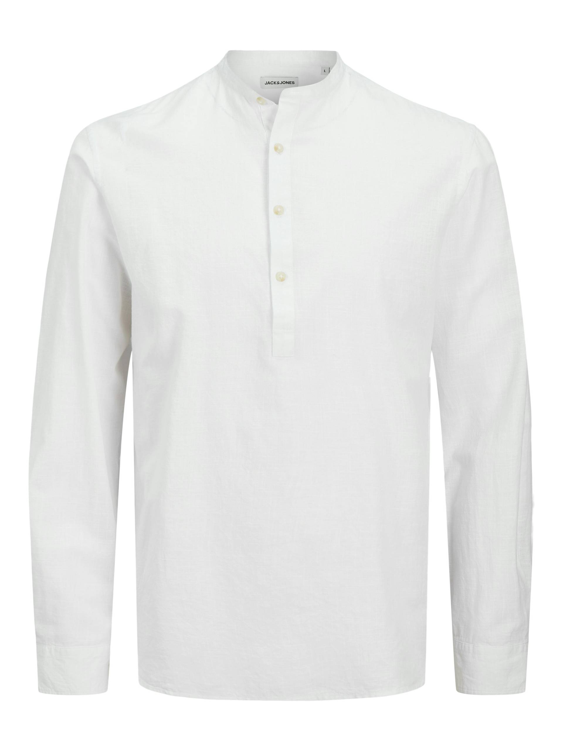 JACK&JONES - JJESUMMER HALF PLACKET SHIRT LS SN white - Gr. - XL von JACK&JONES