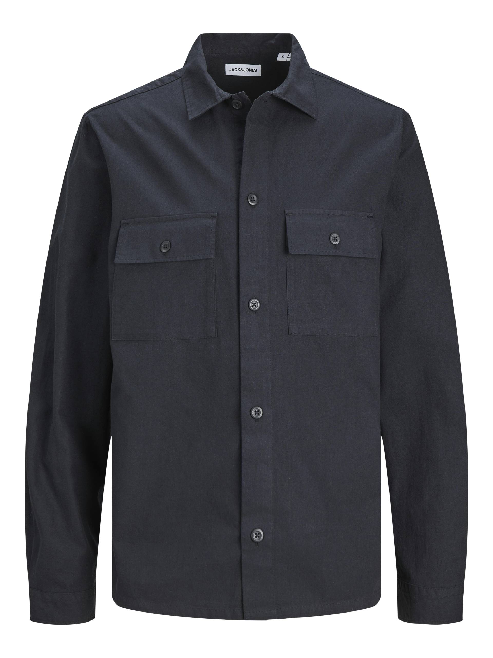 JACK&JONES - JJEVENICE LINEN BLEND OVERSHIRT LS SN black - Gr. - L von JACK&JONES