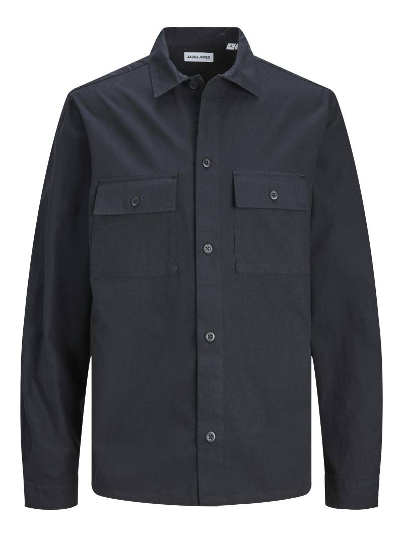 JACK&JONES - JJEVENICE LINEN BLEND OVERSHIRT LS SN black - Gr. - L von JACK&JONES