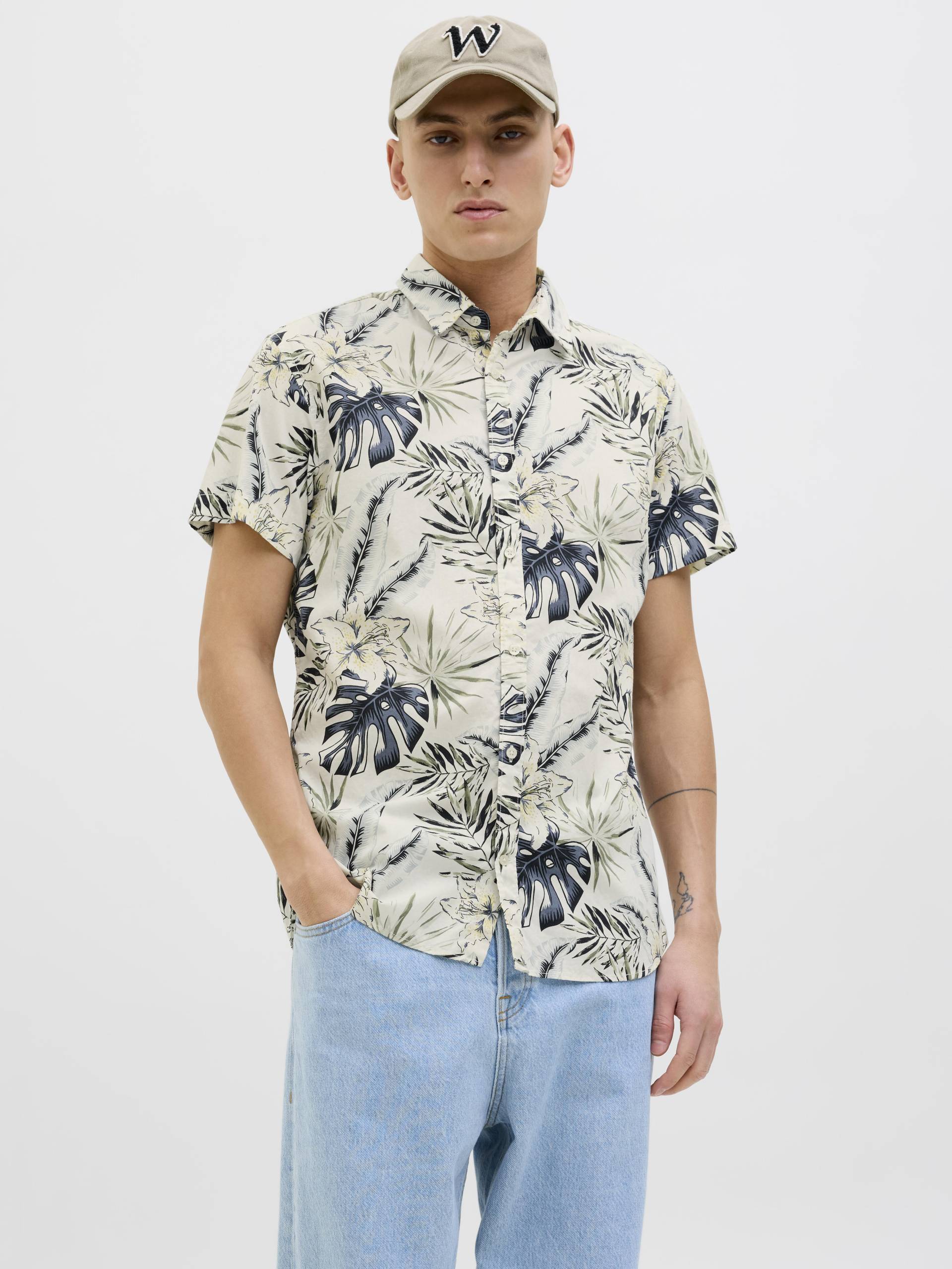 JACK&JONES - JJHAWAII AOP SHIRT SS LN cloud dancer - Gr. - M von JACK&JONES