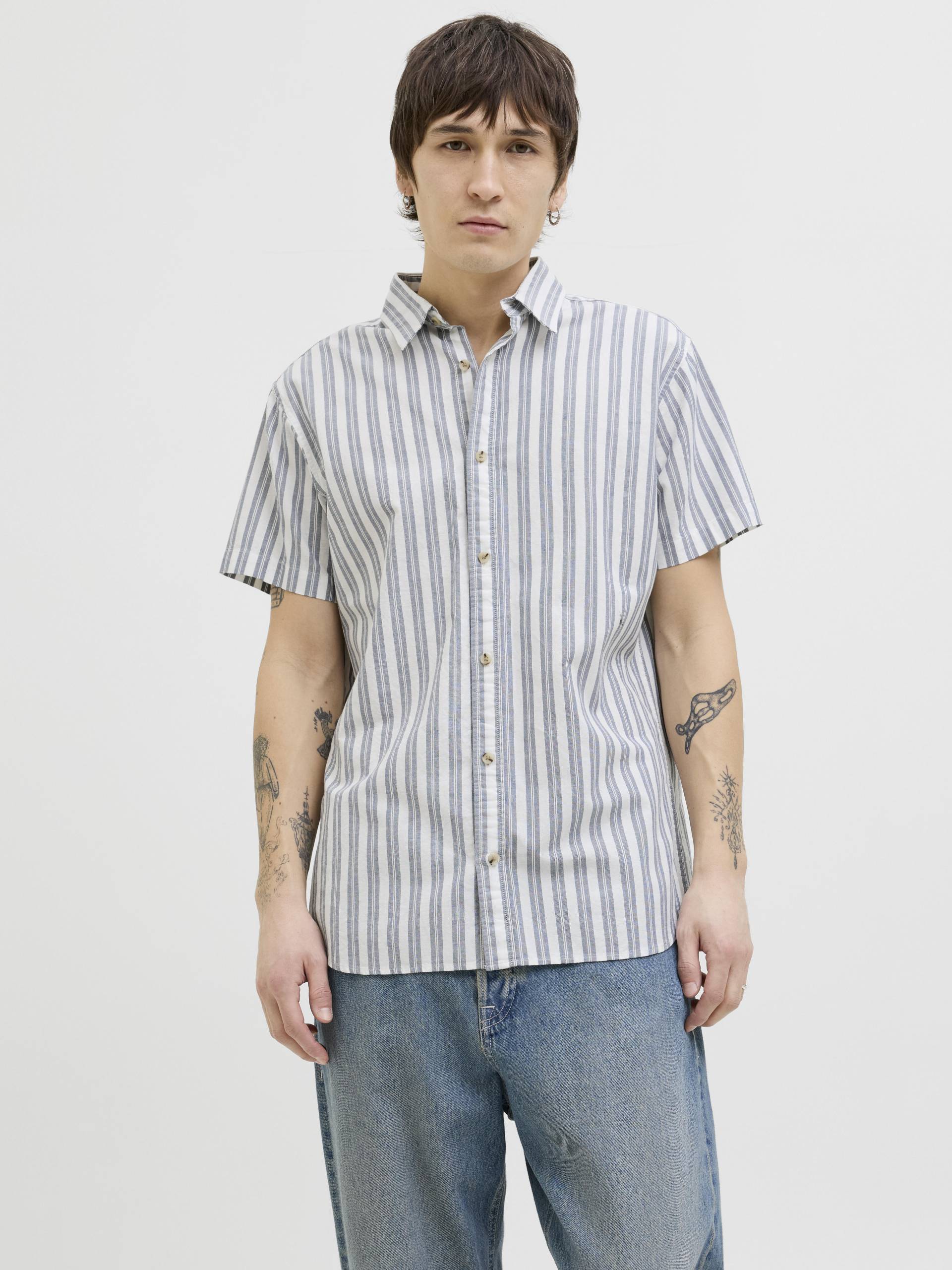JACK&JONES - JJJOSHUA OXFORD STRIPE SHIRT S/S ensign blue - Gr. - L von JACK&JONES