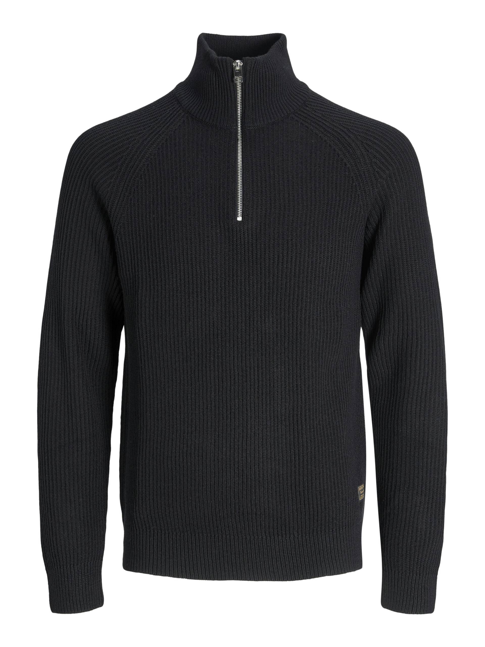 JACK&JONES - JJPANNEL KNIT HALF ZIP AW25 black - Gr. - L von JACK&JONES