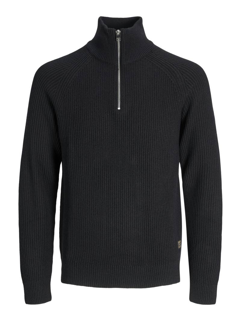 JACK&JONES - JJPANNEL KNIT HALF ZIP AW25 black - Gr. - L von JACK&JONES