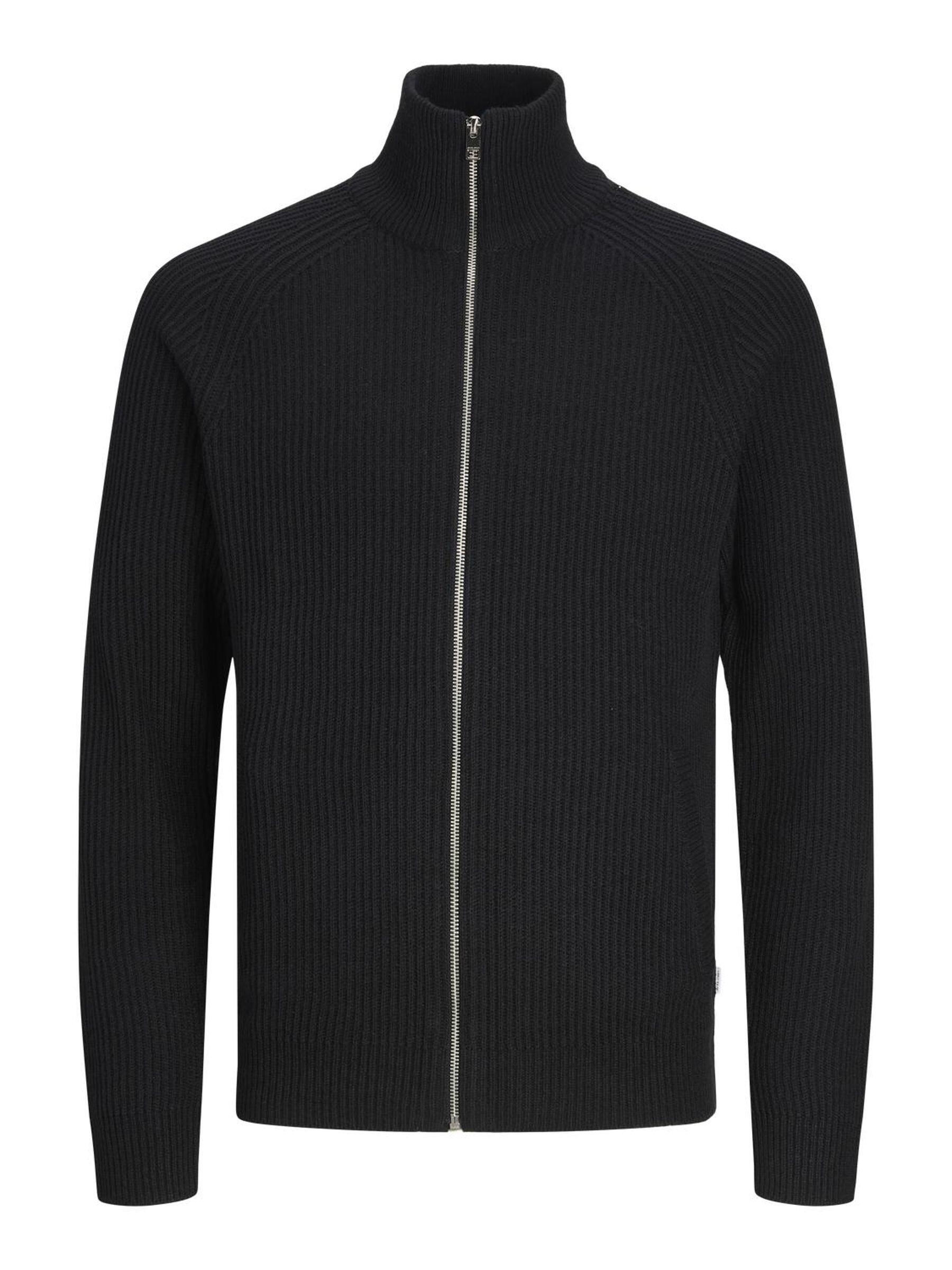 JACK&JONES - JJPANNEL KNIT ZIP CARDIGAN AW23 black - Gr. - M von JACK&JONES