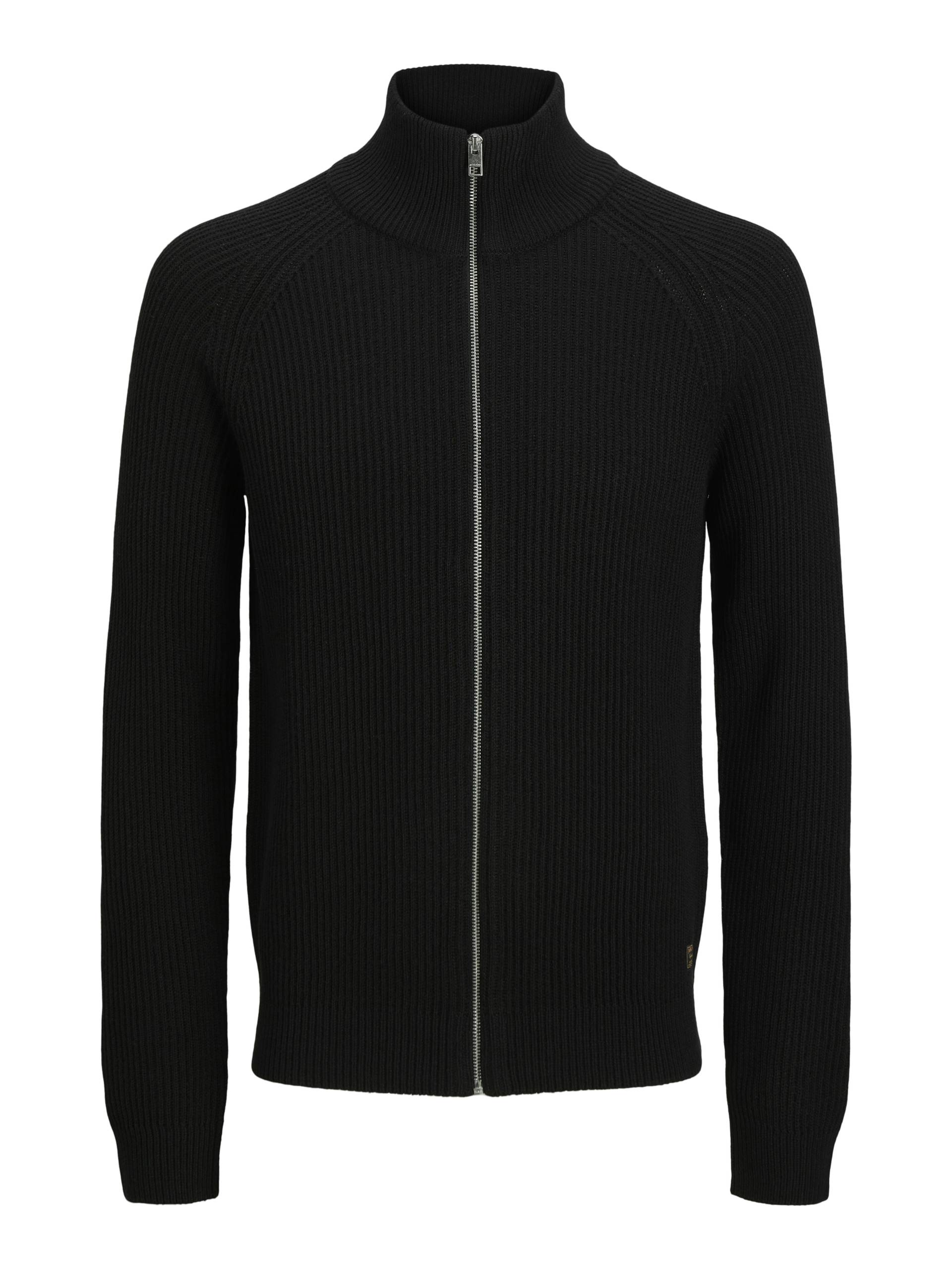 JACK&JONES - JJPANNEL KNIT ZIP CARDIGAN AW25 black - Gr. - S von JACK&JONES