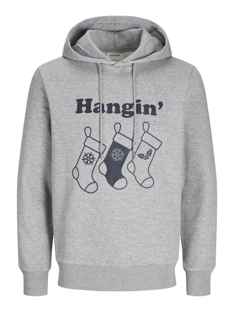 JACK&JONES - JJXMAS ONE COLOR FUNNY SWEAT HOOD light grey melange - Gr. - XL von JACK&JONES