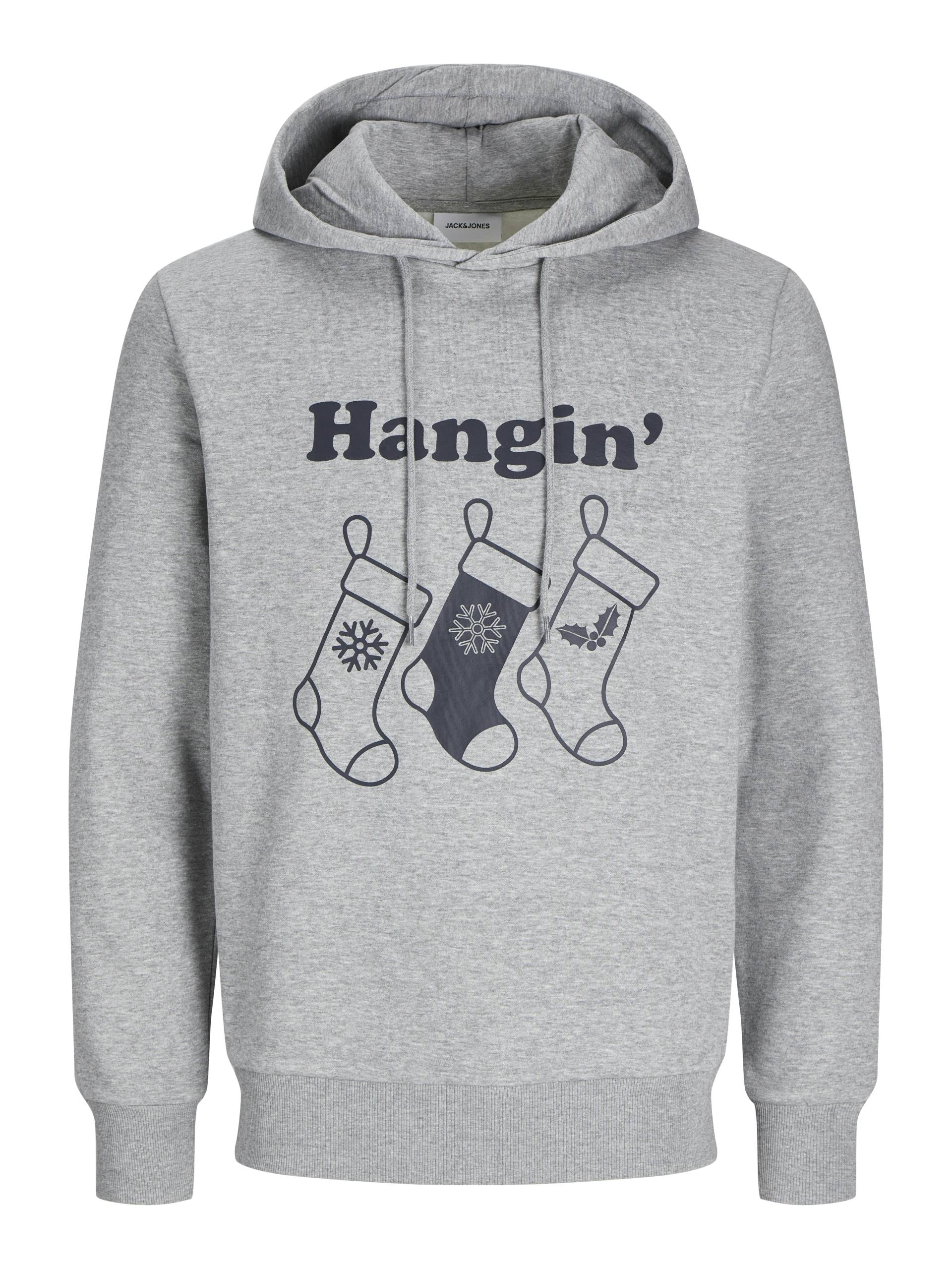 JACK&JONES - JJXMAS ONE COLOR FUNNY SWEAT HOOD light grey melange - Gr. - XXL von JACK&JONES