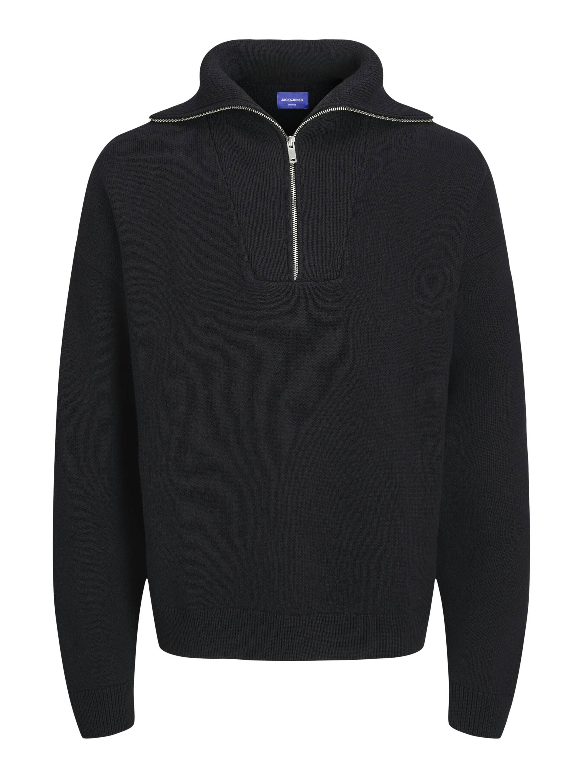 JACK&JONES - JORDIMENSION KNIT HALF ZIP black - Gr. - M von JACK&JONES