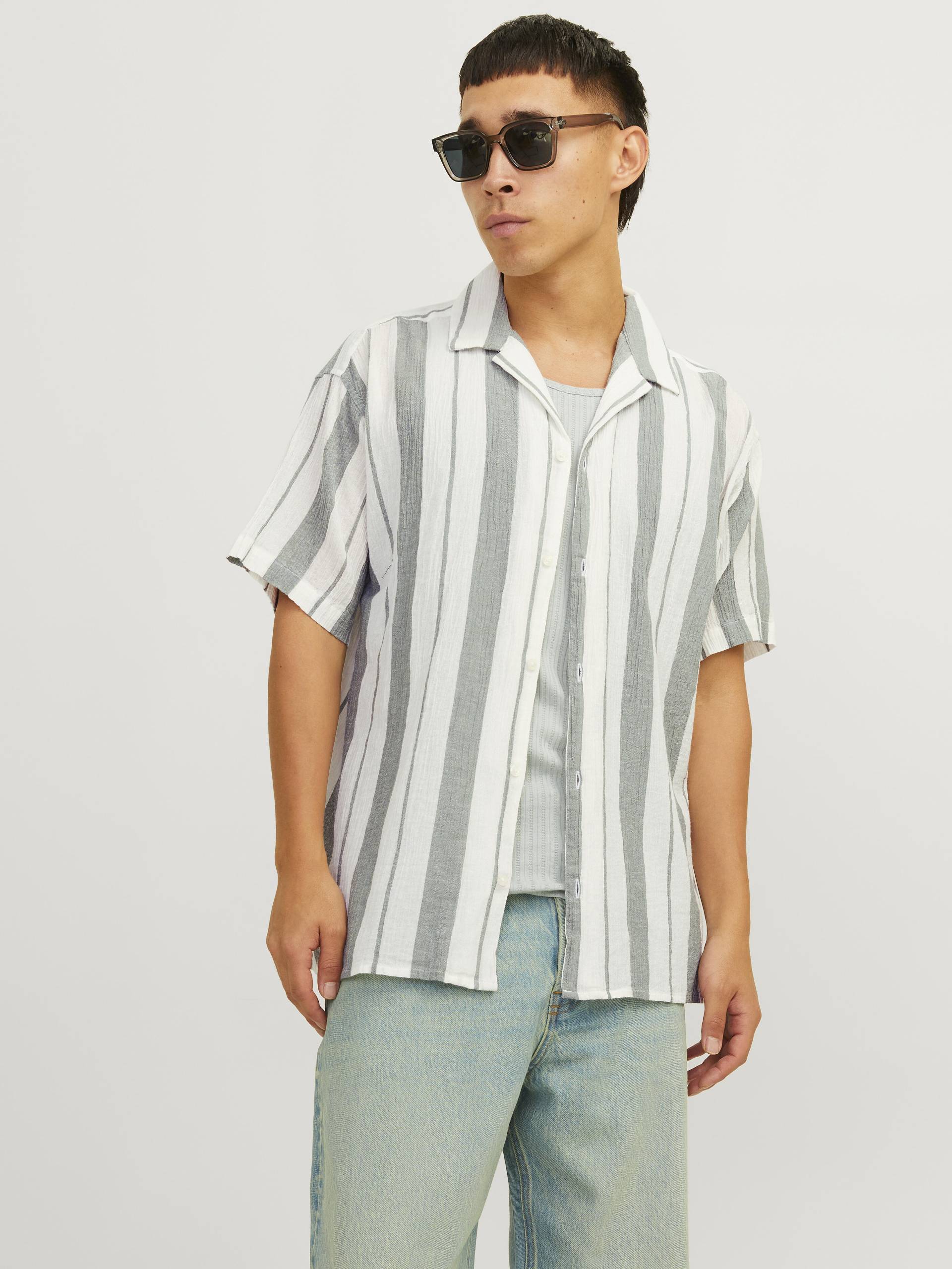 JACK&JONES - JORLUKE CREPE STRIPE SHIRT SS STYD24 silver sage - Gr. - XXL von JACK&JONES