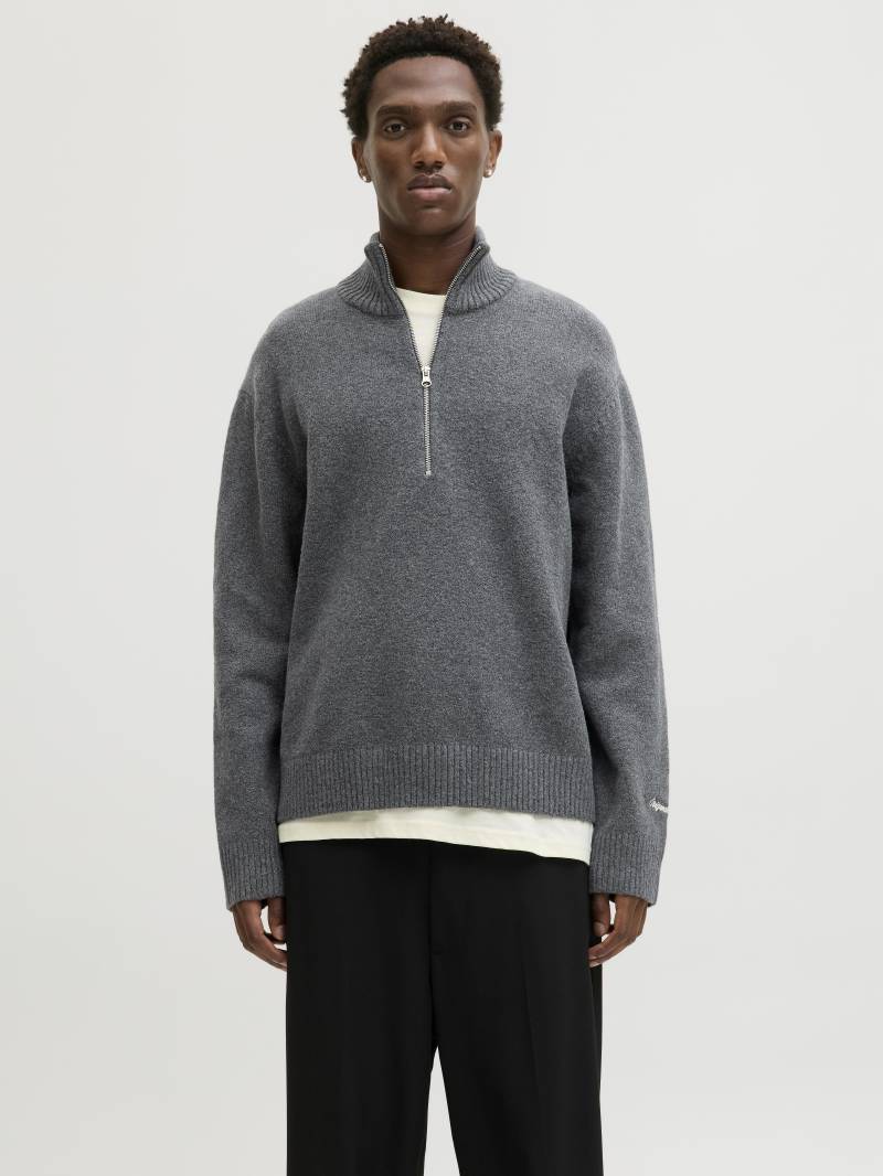 JACK&JONES - JORNORREBRO KNIT HALF ZIP SN dark grey melange - Gr. - S von JACK&JONES
