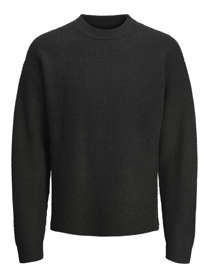 JACK&JONES - JOROLLIE WAFFLE KNIT CREW NECK black - Gr. - L von JACK&JONES