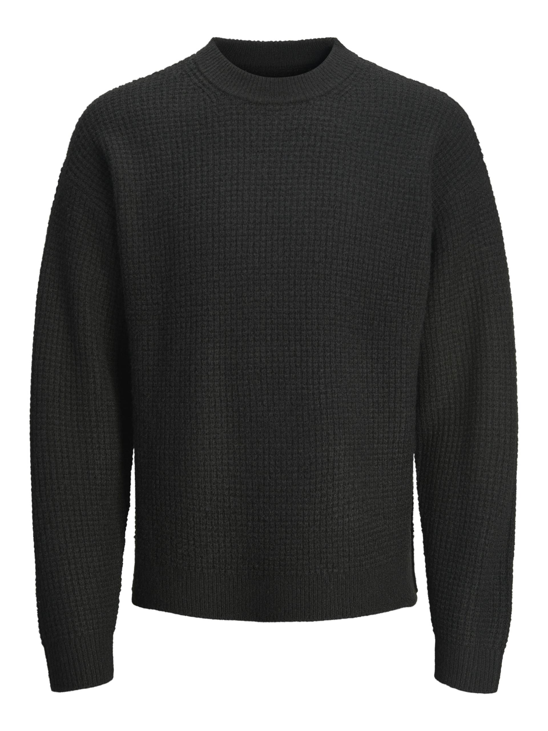 JACK&JONES - JOROLLIE WAFFLE KNIT CREW NECK black - Gr. - XXL von JACK&JONES