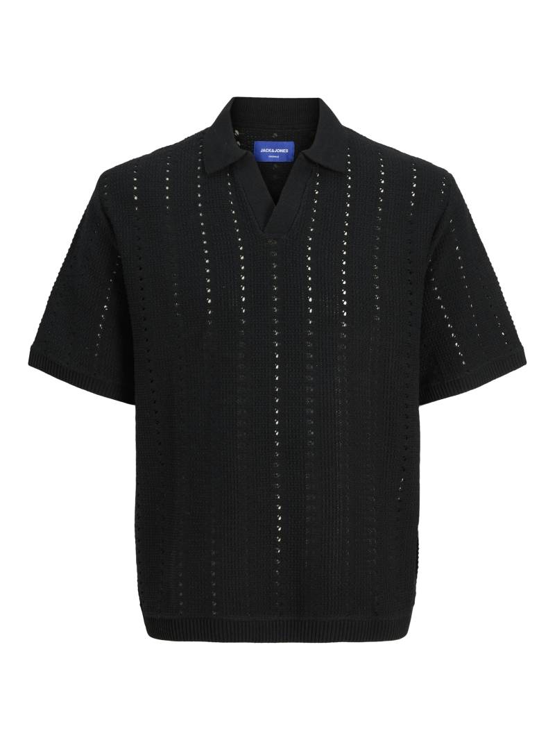 JACK&JONES - JORPAROS KNIT EASTER SS CROCHET POLO black - Gr. - M von JACK&JONES