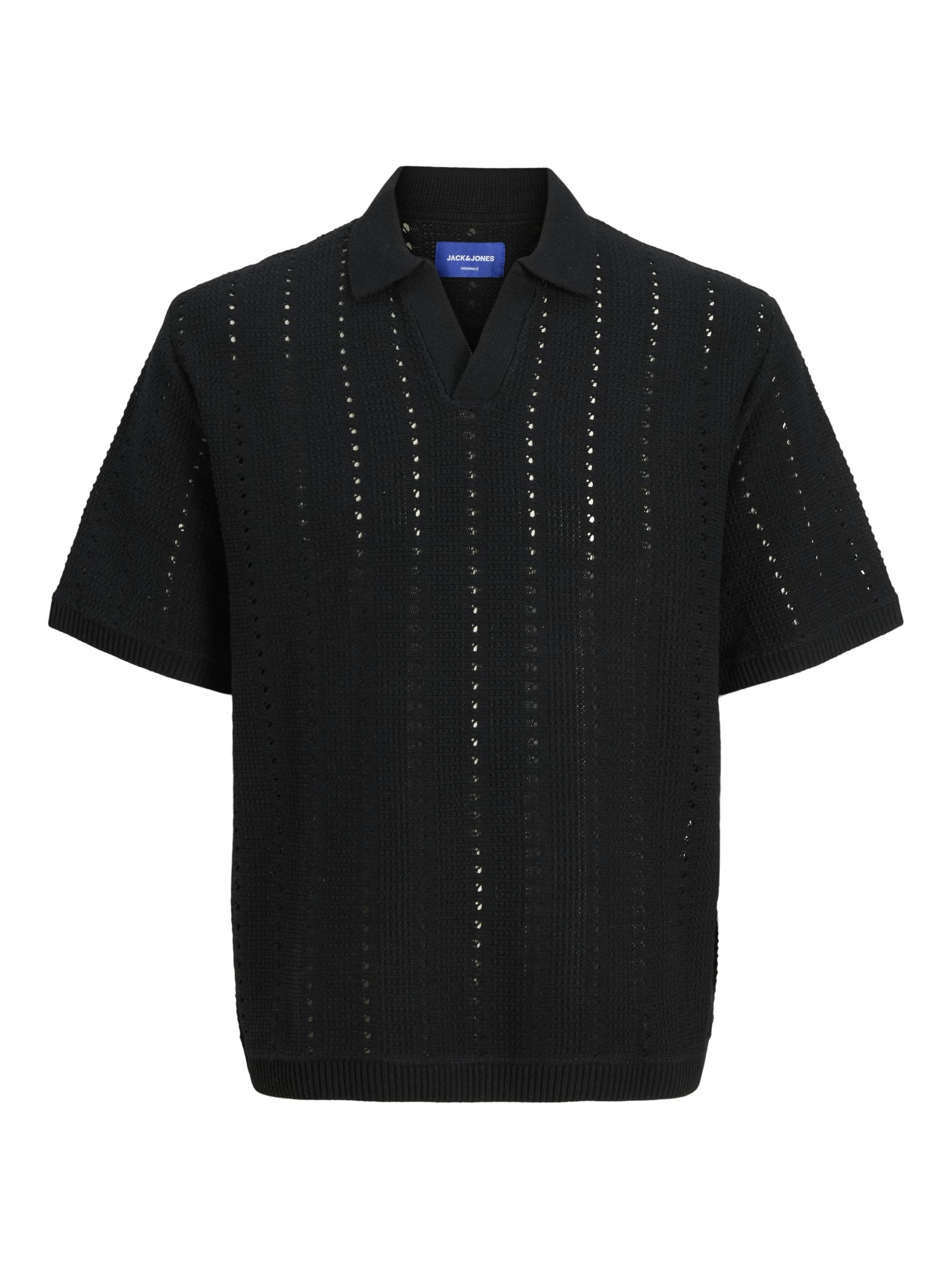JACK&JONES - JORPAROS KNIT EASTER SS CROCHET POLO black - Gr. - S von JACK&JONES