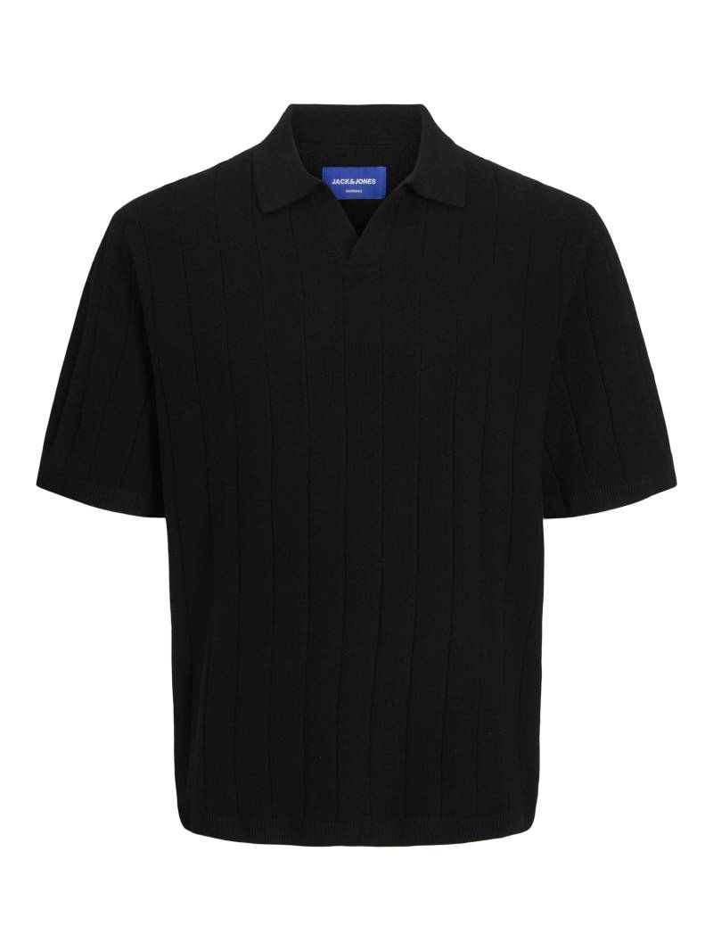 JACK&JONES - JORVARENNA KNIT SS SPLIT NECK black - Gr. - L von JACK&JONES