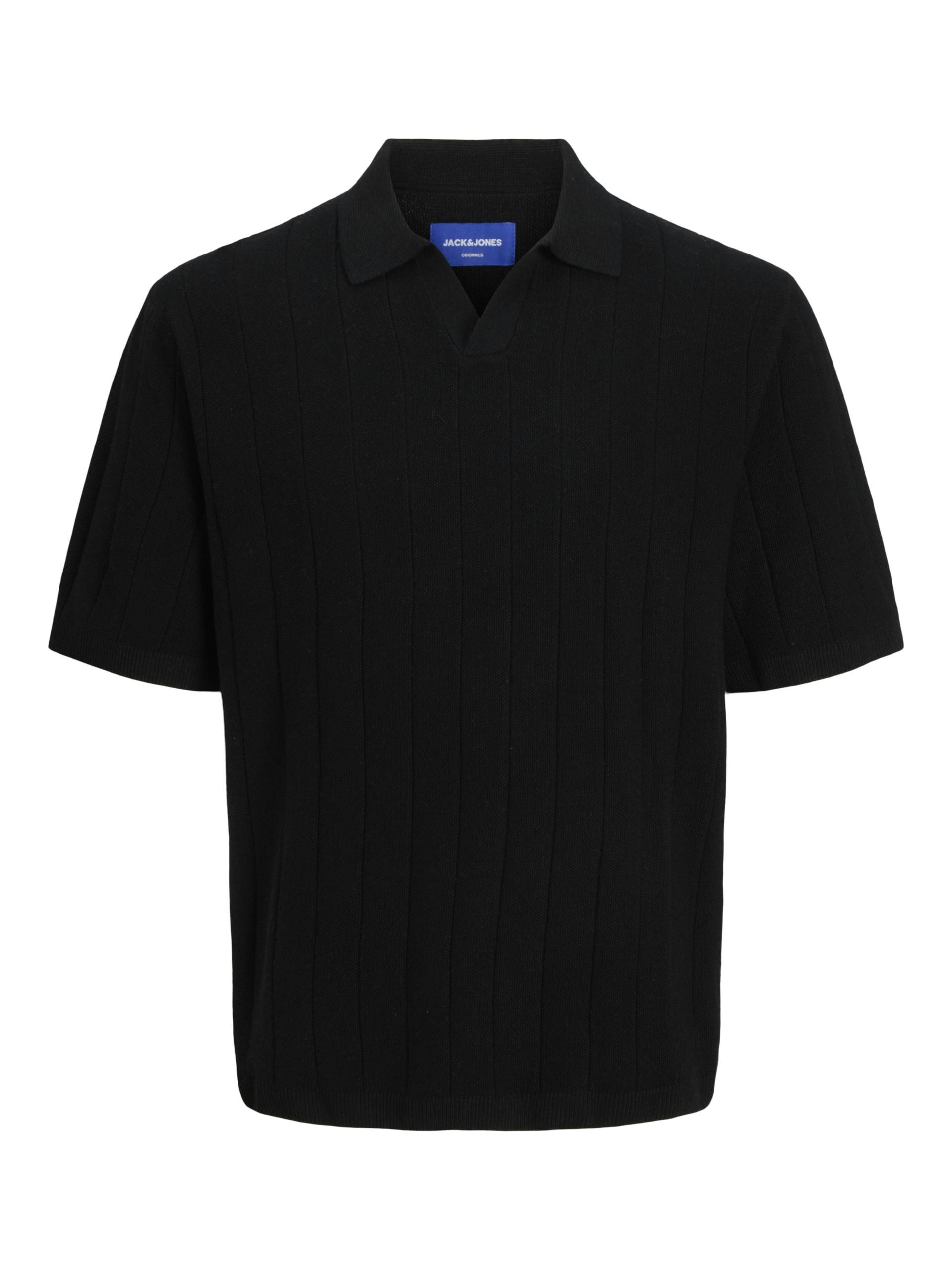 JACK&JONES - JORVARENNA KNIT SS SPLIT NECK black - Gr. - S von JACK&JONES