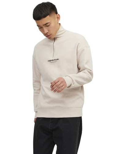 JACK & JONES Herren Stehkragen Pullover JORVESTERBRO Quarter Zip - Relaxed Fit, Größe:S, Farbe:Moonbeam 12241777 von JACK & JONES