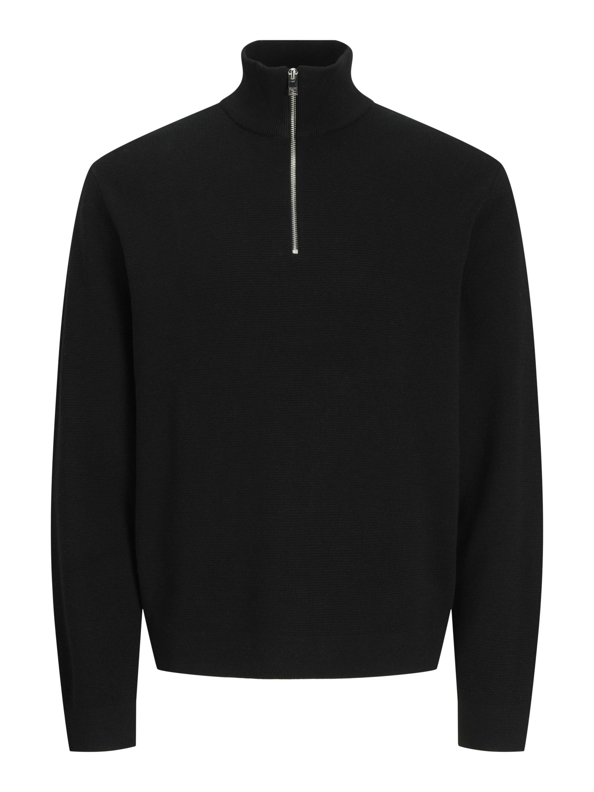 JACK&JONES - JPRBLAMILANO STITCH KNIT HALF ZIP SN black - Gr. - XXL von JACK&JONES