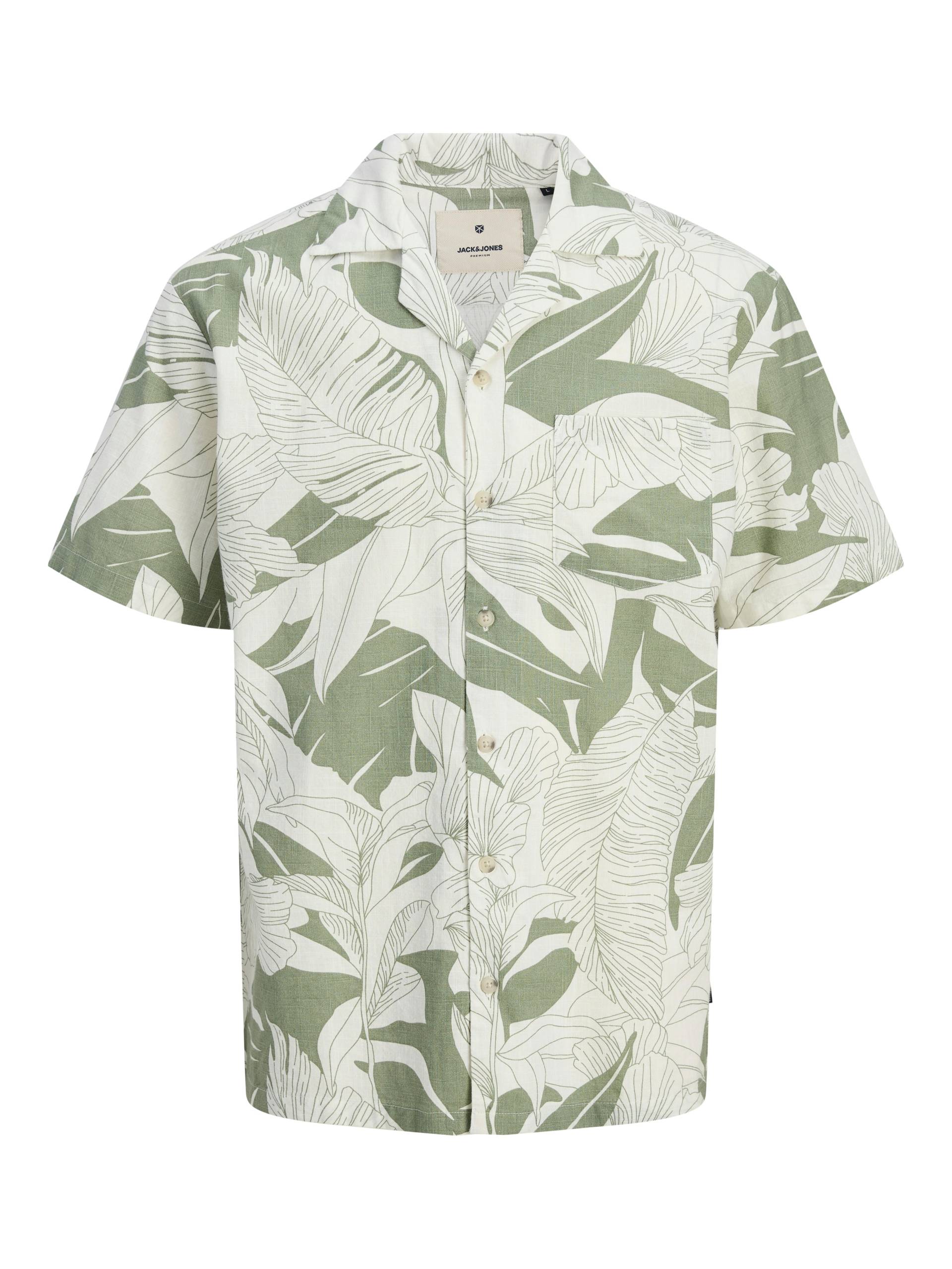 JACK&JONES - JPRBLUBAHAMAS PRINT RESORT S/S SHIRT LN hedge green - Gr. - M von JACK&JONES