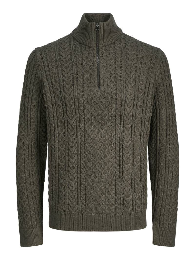 JACK&JONES - JPRBLUSEAN KNIT CABLE HALF ZIP SN black olive - Gr. - L von JACK&JONES