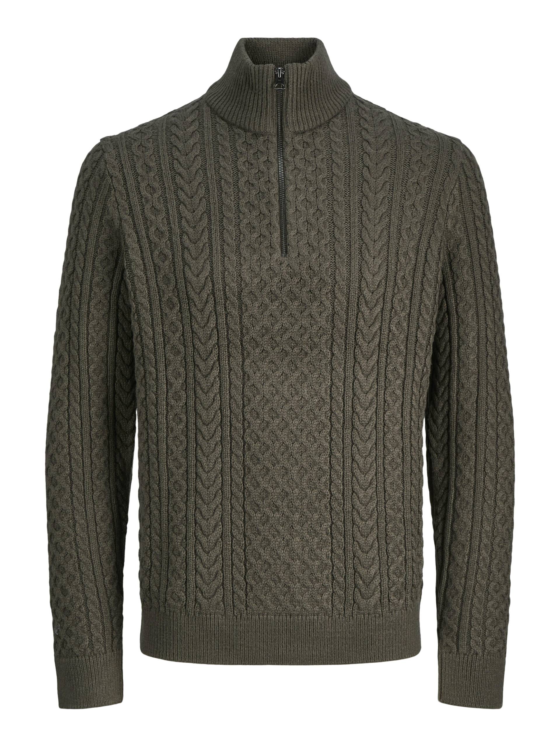 JACK&JONES - JPRBLUSEAN KNIT CABLE HALF ZIP SN black olive - Gr. - XL von JACK&JONES