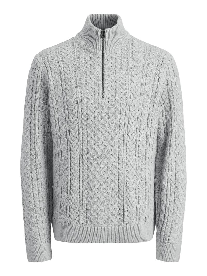 JACK&JONES - JPRBLUSEAN KNIT CABLE HALF ZIP SN light grey melange - Gr. - L von JACK&JONES
