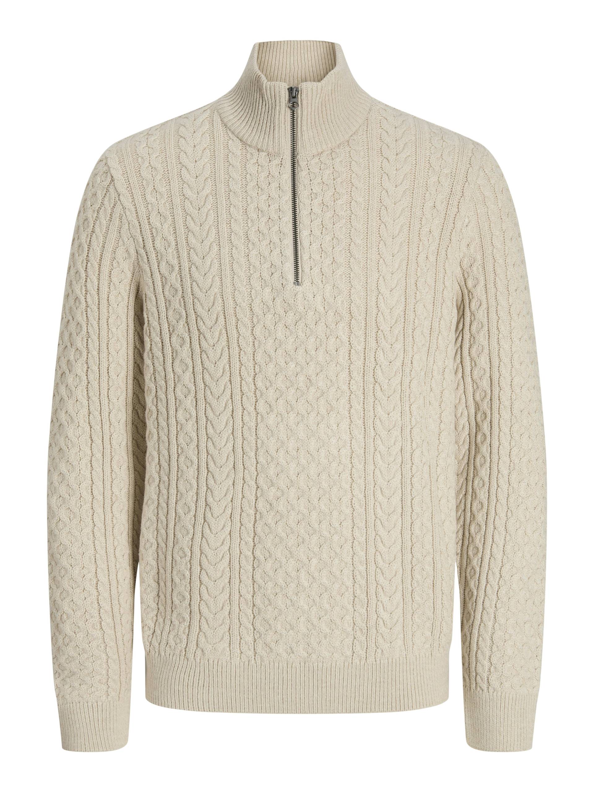JACK&JONES - JPRBLUSEAN KNIT CABLE HALF ZIP SN silver lining - Gr. - XXL von JACK&JONES
