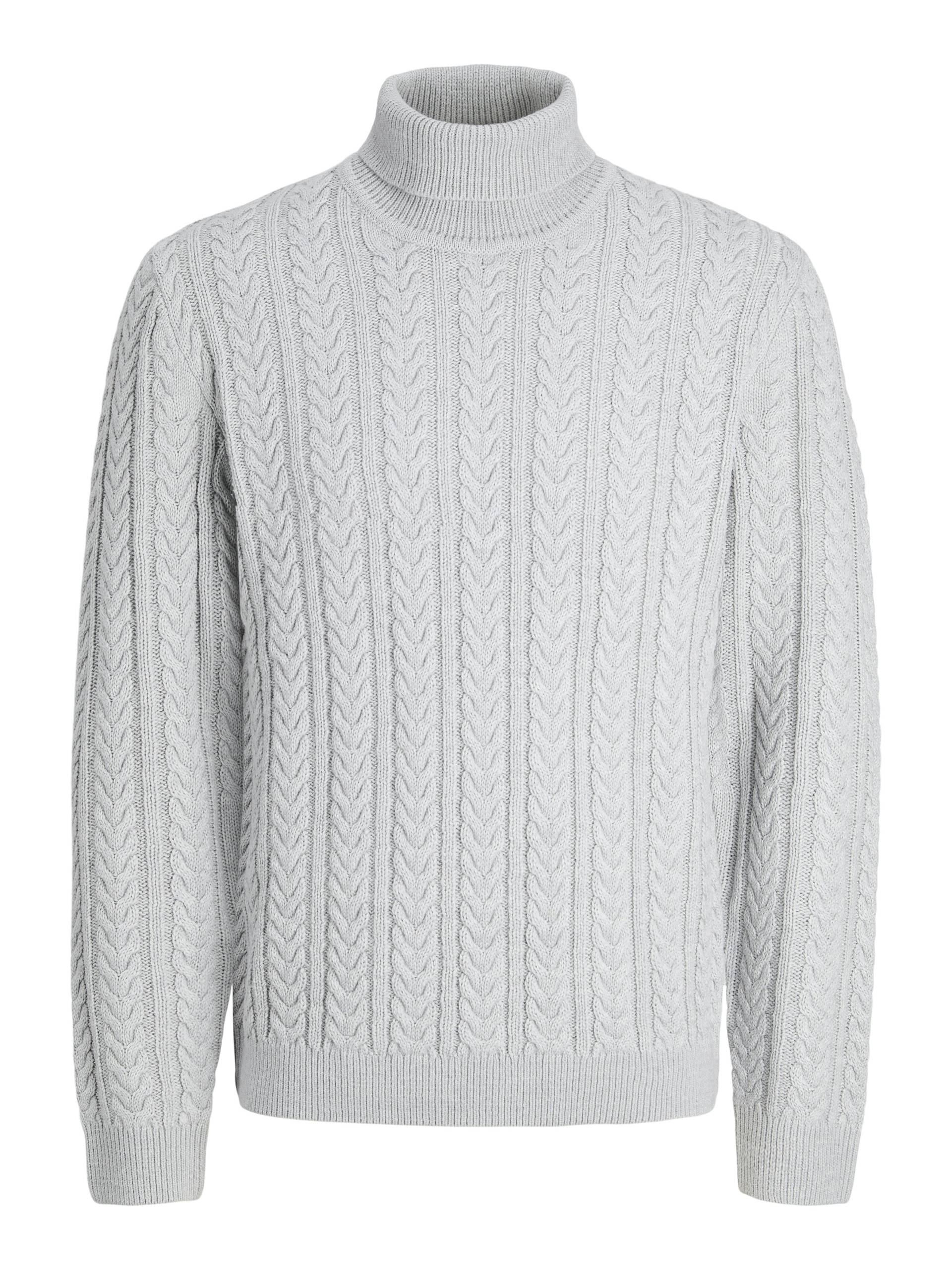 JACK&JONES - JPRBLUSEAN KNIT CABLE ROLL NECK light grey melange - Gr. - XXL von JACK&JONES