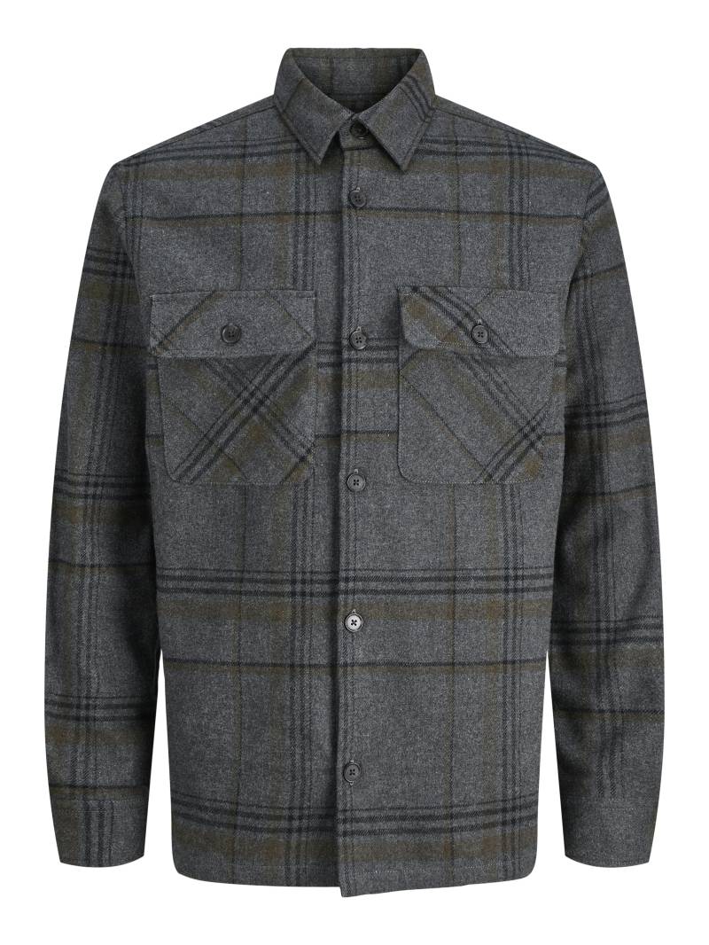 JACK&JONES - JPRRAYLE MELANGE CHECK L/S OVERSHIRT SN dark grey - Gr. - M von JACK&JONES