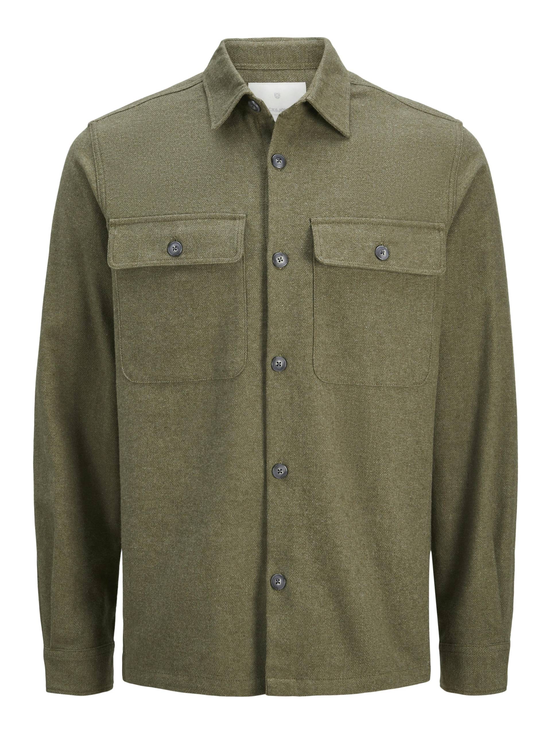JACK&JONES - JPRRAYMOND MELANGE SOLID LS OVERSHIRT SN olive night - Gr. - S von JACK&JONES