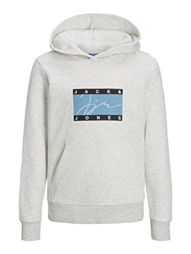 JACK & JONES JUNIOR Boy's JORJOSH Sweat Hood JNR Kapuzenpullover, White Melange, 128 von JACK & JONES