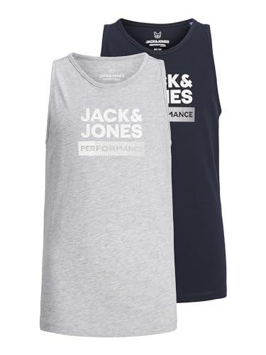 JACK&JONES JUNIOR Jungen JCOZ Sport Logo 2 Pack JNR Tank Top, Blau, 176 cm von JACK & JONES