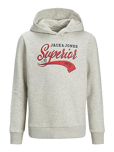 JACK&JONES JUNIOR Jungen JJELOGO Sweat Hood 2 COL 24 SNJNR Kapuzenpullover, White Melange, 128 von JACK & JONES