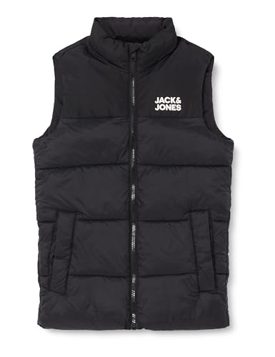 JACK&JONES JUNIOR Jungen JJETOBY Bodywarmer Collar SN JNR Jacke, Black/Print:White Jack & Jones Logo ON Chest, 164 von JACK & JONES